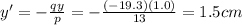 y'=-\frac{qy}{p}=-\frac{(-19.3)(1.0)}{13}=1.5 cm