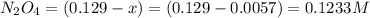 N_2O_4=(0.129-x)=(0.129-0.0057)=0.1233M