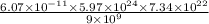 \frac{6.07\times{10^{-11} }\times{5.97}\times{10^{24}\times{7.34}\times{10^{22} } }}{9\times{10^{9} } }