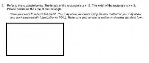 Refer to the rectangle below. The length of the rectangle is x + 12. The width of the rectangle is x