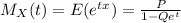 M_X(t) = E(e^{tx}) = \frac{P}{1-Qe^t}