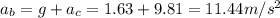 a_b = g + a_c = 1.63 + 9.81 = 11.44 m/s^2
