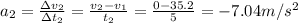 a_2 = \frac{\Delta v_2}{\Delta t_2} = \frac{v_2 - v_1}{t_2} = \frac{0 - 35.2}{5} = -7.04 m/s^2