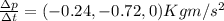 \frac{\Delta p}{\Delta t}=(-0.24,-0.72,0)Kgm/s^2