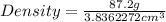 Density =\frac{87.2 g}{3.8362272 cm^3}