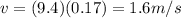 v=(9.4)(0.17)=1.6 m/s