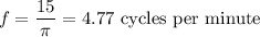 f=\dfrac{15}{\pi}= 4.77 \text{ cycles per minute}