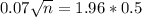 0.07\sqrt{n} = 1.96*0.5
