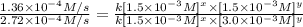 \frac{1.36\times 10^{-4} M/s}{2.72\times 10^{-4} M/s}=\frac{k[1.5\times 10^{-3} M]^x\times [1.5\times 10^{-3} M]^y}{k[1.5\times 10^{-3} M]^x\times [3.0\times 10^{-3} M]^y}
