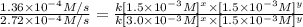 \frac{1.36\times 10^{-4}M/s}{2.72\times 10^{-4}M/s}=\frac{k[1.5\times 10^{-3} M]^x\times [1.5\times 10^{-3} M]^y}{k[3.0\times 10^{-3} M]^x\times [1.5\times 10^{-3} M]^y}