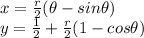 x=\frac{r}{2}(\theta-sin \theta)\\y=\frac{1}{2}+\frac{r}{2}(1-cos \theta)