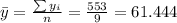 \bar y= \frac{\sum y_i}{n}=\frac{553}{9}=61.444