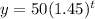 y = 50(1.45)^t
