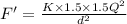 F' = \frac{K\times 1.5\times 1.5Q^{2}}{d^{2}}