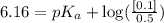 6.16=pK_a+\log (\frac{[0.1]}{0.5})