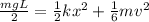 \frac{mgL}{2} = \frac{1}{2}kx^{2} + \frac{1}{6}mv^{2}