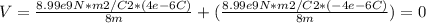 V = \frac{8.99e9N*m2/C2*(4e-6C)}{8m}  + (\frac{8.99e9N*m2/C2*(-4e-6C)}{8m}) = 0