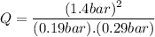 Q=\dfrac{(1.4bar)^2}{(0.19bar).(0.29bar)}