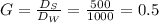 G=\frac{D_S}{D_W}=\frac{500}{1000} =0.5