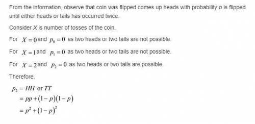 A coin that, when flipped, comes up heads with probability p is flipped until either heads or tails