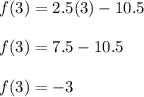 f(3)=2.5(3)-10.5\\\\f(3)=7.5-10.5\\\\f(3)=-3