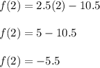 f(2)=2.5(2)-10.5\\\\f(2)=5-10.5\\\\f(2)=-5.5