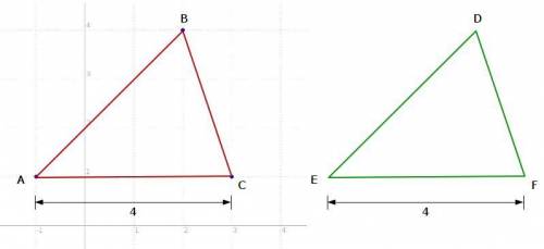 If ΔABC ≅ ΔEDF where the coordinates of A(−1, 1), B(2, 4), and C(3, 1), what is the measure of EF? A