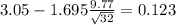 3.05 -1.695 \frac{9.77}{\sqrt{32}}= 0.123