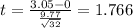 t=\frac{3.05-0}{\frac{9.77}{\sqrt{32}}}=1.766