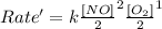 Rate'=k{\frac{[NO]}{2}^2}{\frac{[O_2]}{2}^1}