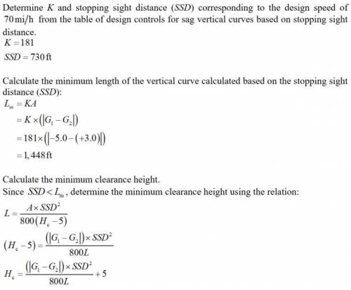 Determine the minimum necessary clearance height of the overpass and the resultant elevation of the