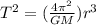 T^{2} = (\frac{4\pi^{2} }{GM})r^{3}