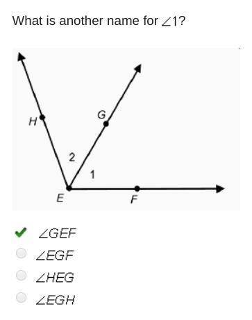 What is another name for Angle 1? Line segments H E and E F combine to form an angle. Line segment E
