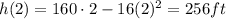 h(2)=160\cdot 2 -16(2)^2=256 ft