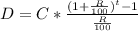D = C*\frac{(1 + \frac{R}{100})^t - 1 }{\frac{R}{100}}