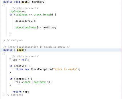 Public void display() which displays the entries in a stack starting from the top. If the stack is e