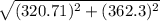 \sqrt{(320.71)^2 +(362.3)^2}