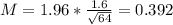M = 1.96*\frac{1.6}{\sqrt{64}} = 0.392