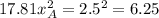17.81x_A^2 = 2.5^2 = 6.25