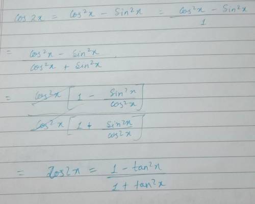 Simplify.  (1-tan^2x) / (1+tan^2x)