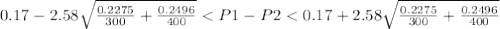 0.17-2.58 \sqrt{\frac{0.2275}{300} +{\frac{0.2496}{400}} }