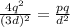 \frac{4q^2}{(3d)^2} =  \frac{pq}{d^2}