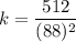 k=\dfrac{512}{(88)^2}