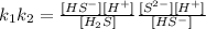 k_1k_2=\frac{[HS^-][H^+]}{[H_2S]}\frac{[S^{2-}][H^+]}{[HS^-]}
