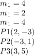 m_{1}=4\\ m_{1}=2\\m_{1}=4\\P1(2, -3)\\P2(-3, 1)\\P3(3, 5)\\