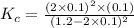 K_c=\frac{(2\times 0.1)^2\times (0.1)}{(1.2-2\times 0.1)^2}