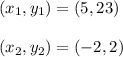 (x_1, y_1) = (5, 23)\\\\(x_2, y_2) = (-2, 2)
