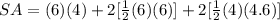 SA=(6)(4)+2[\frac{1}{2}(6)(6)]+2[\frac{1}{2}(4)(4.6)]