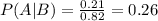 P(A|B) = \frac{0.21}{0.82} = 0.26
