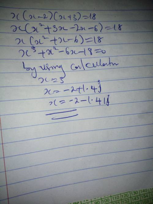 What is the root of the polynomial equation x(x-2)(x+3)=18? Use a graphing calculator and a system o